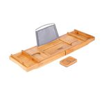 VIVOHOME Expandable 43 Inch Bamboo Bathtub Caddy Tray with Smartphone Tablet Book Holders, Soap Tray, Wine Glass Slot