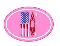 WickedGoodz Oval Pink Distressed American Flag Kayak Decal - Kayaking Bumper Sticker - Outdoors Hiking Gift