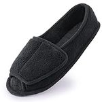 Women Diabetic Slippers/W Arthritis Edema Adjustable Closure Memory Foam House Shoes Open Toe 9#,Black.