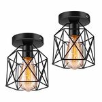 KCO Lighting Black Cage Light Fixtures Semi Flush Mount Ceiling Light Fixture Farmhouse Industrial Metal Pendant Light for Kitchen Bedroom Hallway (2-Pack)