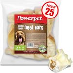 Powerpet Beef Ears for Dogs - Premium Quality Treats, Low Fat, High Protein, Long-Lasting Chews - Easy Digestion- Healthy & Clean Teeth & Gums - for All Breed Size- 100% Natural Cow Flavor, Pack of 25