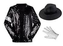 Shuanghao Adult Kids Childrens Costumes Sequin Jackets+Hat+Gloves Halloween Christmas Parties Dances Cosplay Retro Punk Coat Costumes Clothing Outfits Boys Girl Womens Man(W:40-44kg H:150-155cm) Kids