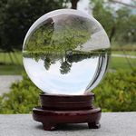 aleawol K9 Crystal Ball 150mm Clear Crystal Ball Artificial Glass Crystal Ball Magic Healing Crystal Sphere Ball Lense Ball with Wooden Stand for Meditation Divination Healing Photography Decoration