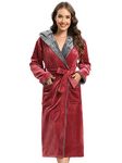 Rosyline Womens Robes Kimono Fleece Hooded Bathrobe Plush Long Warm Robe Wine Red L