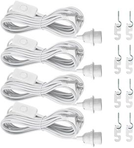 Zarnicy Plug in Pendant Light Cord Kit - 16Ft Light Bulb Socket with Cord E26/E27 Hanging Lantern Lamp Cable with Switch,Socket Rings, 4 Pack, White