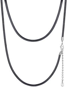 PROSTEEL Necklace for Men Women Waterproof & Colorfast 3mm Black Braided Leather Cord Chain Women DIY Rope Chain for Pendant Mens Jewelry with Gift Box