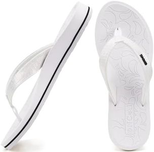 ONCAI Flip Flops For Women Yoga Mat Non-Slip Womens Flip Flops Sandals Summer Beach Slippers With Arch Support Slip On Lightweight EVA Sole White/Black Size 8