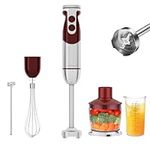 MEGAWISE Immersion Hand Blender, Upgrated 5-in-1 Handheld Blender, Full Copper Motor, Titanium Enhanced Blender Shaft, 12-Speeds, 600ml Mixing Beaker, 500ml Chopper, Whisk & Milk Frother