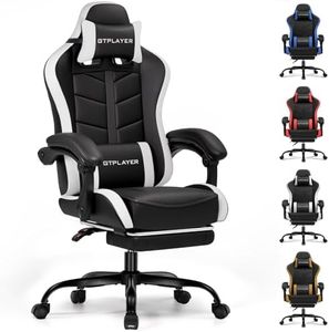 GTPLAYER Gaming Chair with Footrest, Computer Gaming Chair for Adults and Kids, Height Adjustable Gamer Chair with 90-155° Recline & Removable Headrest Lumbar Support
