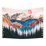 HASTHIP Sunset Forest Tree Mountain Tapestry Wall Hanging Psychedelic Nature Landscape Tapestry Wall Art Tapestry Bed Cover Wall Hanging For Bedroom (51X59Inches)(Colorful)