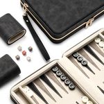 Lingle 9.4" Backgammon Sets for Adults, Classic Board Game with Folding Faux Leather Backgammon Case, Portable Travel Backgammon Game Set (Black)
