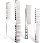 Cgbarber Professional Aluminum Hair Combs Set: Long Cutting Comb, Short Styling Comb, Handle Comb, and Tail Comb (Silver)