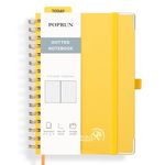 POPRUN Spiral Bullet Dotted Journal Notebook, [A5-5.75'' x 8.25''] - 120 GSM Thick Paper, 144 Numbered Pages, Hardcover for Men & Women with Pocket, Index Tabs, 8 Perforated Sheets, Light Yellow