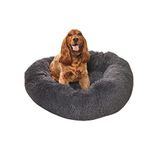 Sleepdown Shaggy Round Plush Dog Cat Calming Super Soft Doughnut Bed, Anti Slip Bottom, Machine Washable - Small (40cm x 40cm x 18cm) - Charcoal Grey