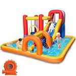 Baralir Inflatable Bounce House Water Park with Long Water Slide & Large Splash Pool Fits 5 Kids, Endless Fun of Jumping, Sliding, Climbing - Extra Cave and Tunnel Adventure and Water Cannon