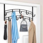 LYNK® Over Door Hooks Rack - 9 Hook Over Door Hanger - Over Door Towel Rack - Over Door Hooks for Hanging Towels or Clothes - Over Door Towel Storage - for Bathroom, Bedroom or Laundry Room (Black)