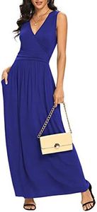LILBETTER Women Sleeveless Deep V Neck Loose Plain Long Maxi Casual Dress(Royal Blue,X-Large)