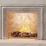 Kingson Single Panel Decorative Fireplace Screen Stand Alone Cover Handcrafted Durable Metal Mesh, Heat-resistant Free Standing Fire Spark Guard Mesh 37.8" L x 8.8" W x 30.7" H Pewter