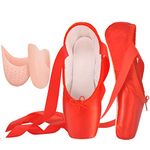 SHOLING Professional Women's Pointe Shoes for Girls with Toe Pads, Red, 8