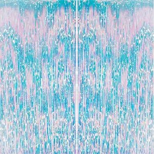 DECOCKRAT 2 Pack Foil Fringe Backdrop - Iridescent Shiny Tinsel Curtains for Party Decoration/Photo Booth Props - 3.3x6.6 FT Metallic Foil Backdrop for Birthday, Wedding, Graduation, Christmas.