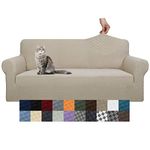 YEMYHOM Couch Cover Latest Jacquard Design High Stretch Sofa Covers for 3 Cushion Couch, Pet Dog Cat Proof Slipcover Non Slip Magic Elastic Furniture Protector (Large, Khaki)