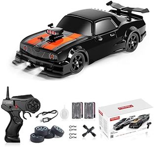 Remote Control Car RC Drift Car 1:16 Scale 4WD 18KM/H High Speed Model Vehicle 2.4GHz with LED Lights Spray Rubber Tire Racing Sport Toy Car for Adults Boys Girls Kids Gift 2Pcs Rechargeable Batteries