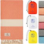 EVAHOME Turkish Beach Towel Turkish Cotton, Oversized 71"x39", Quick-Dry, Sand-Free & Ultra-Soft – Made in Turkey, Luxury Beach & Travel Towel (Orange)