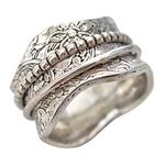 Energy Stone Artisan Etched Floral Sterling Silver Meditation Spinner Ring (Style SR17) (10)