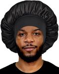 Superior Bonnet for Men, Silky Satin Bonnet for Sleeping, Double Layer Silk Bonnet for Men & Women, Reversible Bonnet for Curly Hair Black, Black, One Size