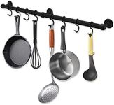 ROTHLEY Hanging Pot Rack Hanger: 23.7 Inch Stainless Steel Pot and Pan Hanger Pot Rack Wall Mounted Hanging Pots and Pans Rack Pot Hangers for Kitchen Wall Kitchen Rail with Hooks（Matt Black）