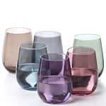 lav Colored Stemless Wine Glasses Set of 6 - Colored Drinking Cups 16 oz - Multicolor Glass Wine Tumblers - Colored Glass Cups for Families - Drinking Glasses for Water and Beverages - Made in Europe