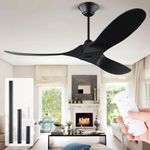 XSGDMN 70 inch Black Ceiling Fan, Outdoor Ceiling Fans without Lights, Modern Large Ceiling Fans with Remote control, Silent Reversible DC Motor, Wood Ceiling Fan for Farmhouse Porch,Patio