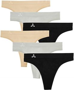 Balanced Tech Women's Seamless Thong Panties 6-Pack - Black/Nude/Gray - Medium
