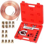 Swpeet 30Pcs in Set Copper Coated Brake Line Kit, Brake Line with Flaring Tool Kit, Includes 16 Fittings and 4 Unions, Flaring Tool Set for Single and Double Flares with 5 Adapters and Tube Cutter