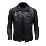 Mens Leather Jacket Motorcycle Black Biker Jackets Vintage Faux Leather Outwear Casual Lightweight M