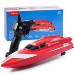 ifollower RC Boat for Kids, 2.4Ghz Electric Remote Control Boat for Pools and Lakes 12km/h Racing Boat Toys with 2 Rechargeable Batteries Perfect for Boys Girls Birthday Gift (Red)