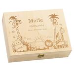 LAUBLUST Personalized Baby Keepsake Box - Jungle - Engraved Newborn & Toddler Gift | Unisex Baby Memory Box for Memento Storage - New Mom Present | Natural Wooden Box | Made and shipped from Germany