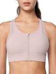 Yvette High Impact Zip Front Sports Bra Mesh Racerback Workout High Support Sports Bras for Women Large Breasts, Pale Pink, S