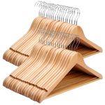 KARAN KING Coat Hangers Set 40 Pack - Wooden Hangers For Clothes - Round Trouser Bar and Shoulder Notches Wooden Hangers - Strong Wooden Coat Hangers For Suits, Trousers, Shirts & More (Pack of 40)