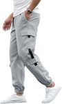 Mehrang Men's Cargo Pants, Multi-Pocket Design, Drawstring Ankle Cuffs (in, Alpha, L, Regular, Standard, Light Grey)