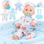 Baby Doll 12 Inches Boy Doll Set with 3 Clothes and Accessories, Carrier Bassinet Bed, Bottle, Pacifier, Blanket, Pretend Play Toddler Toys for Age 3 4 5 6 7 8 Years Old Kids Girls Boys Gift