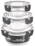 Igluu Meal Prep - Set of 3 Stackable Glass Round Containers - Lunch Box for Food Storage, Freezer, Microwave & Oven - Dishwasher-Safe, BPA-Free Bowls - Airtight SnapLock Lids (Different Sizes)