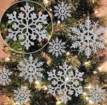 36 Pack Silver Snowflake Ornaments Plastic Glitter Snow Flakes Ornaments for Winter Christmas Tree Decorations Size Varies Craft Snowflakes