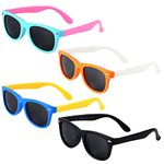 KINBOM 4 Pairs Colored Frame Sunglasses, Stylish Kids Polarized Sunglasses with Grey Lenses Elastic Rubber Sunglasses for Toddlers Kids Party Outdoor Activities