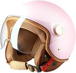 Vintage 3/4 Open Face Vespa Helmet for Men Women,DOT Approved Adults Retro Motorcycle Half Helmet Street Jet-Moped Helmet,Cruiser Chopper Scooter Motorbike ATV Helmets with Visor-Pink||Medium