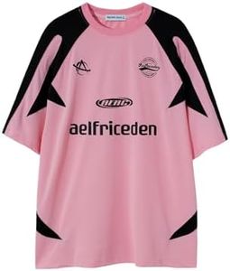 Aelfric Eden Graphic Tees for Women Oversized T Shirts Men Color Block Y2k Jersey Pink Summer Tops