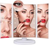 Nestling Makeup Mirror with LED Lights, 22 LED Lights Vanity Cosmetic with Touch Screen, Magnification Tri-Fold 2X 3X Magnifying, 180° Free Rotation, Dual Power Supply LED MIrror(White)