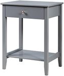 COSTWAY Bedside Table, Compact Nightstand End Sofa Side Table with Drawer and Storage Shelf, Solid Wood Legs Bedside Cabinet Accent Tea Table for Living Room Bedroom, 47x36x62cm (1PCS, Grey)