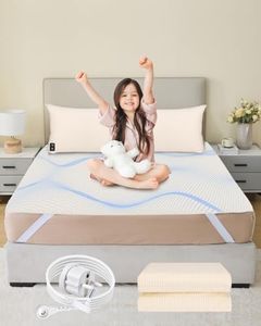 HUNAIGEE Erdungsbettlaken 200x200 Erdungslaken mit EU Erdungskabel Spannbettlaken Leitfähige Erdungsmatte Grounding Sheet für Besseren Schlaf Beige