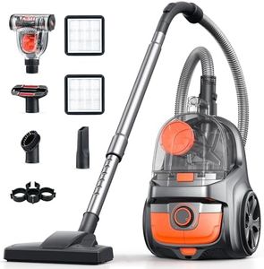 HawKam Canister Vacuum, Upgraded 1600W Bagless Canister Vacuum Cleaner, Auto Cord Rewind, H13 HEPA Filter, 4Qt Large Capacity, 5 Tools for Hard Floors, Carpet, Pet, Upholstery, Tiles, Tangerine